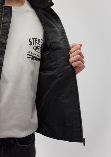  Mavi Siyah Suni Deri Ceket Slim Fit / Dar Kesim 0110438-71379