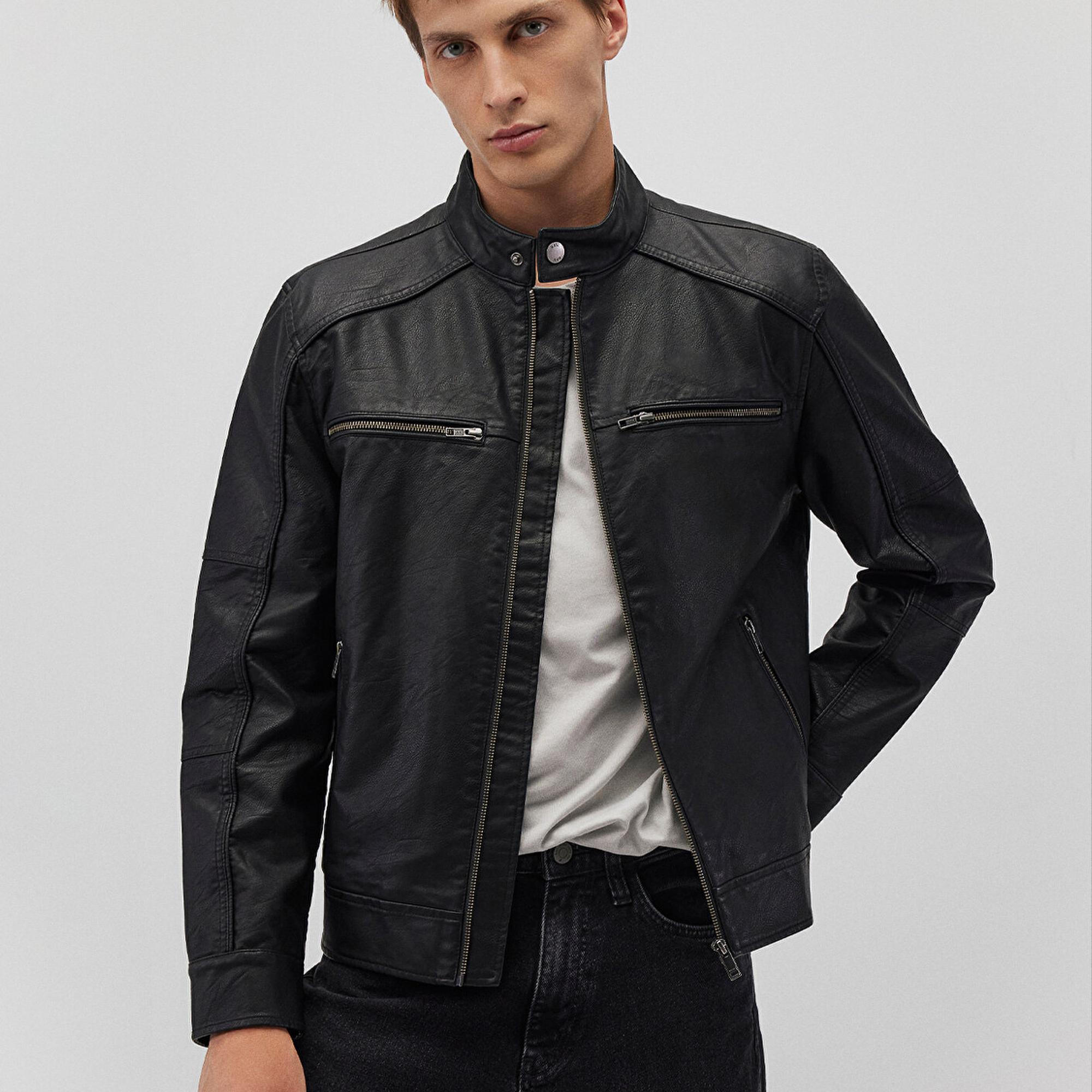 Mavi Siyah Suni Deri Ceket Slim Fit / Dar Kesim 0110438-71379