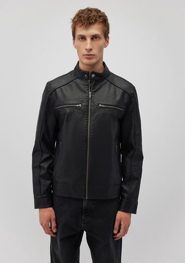  Mavi Siyah Suni Deri Ceket Slim Fit / Dar Kesim 0110438-71379