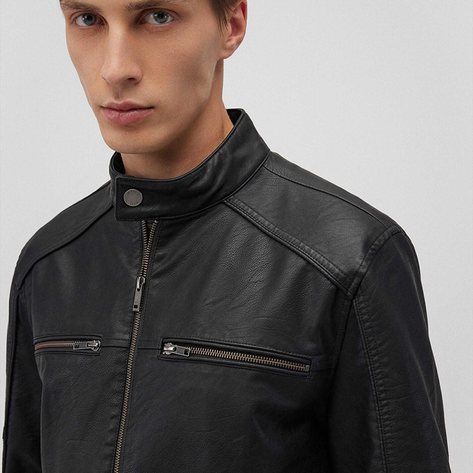 Mavi Siyah Suni Deri Ceket Slim Fit / Dar Kesim 0110438-71379