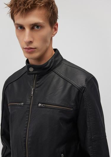  Mavi Siyah Suni Deri Ceket Slim Fit / Dar Kesim 0110438-71379