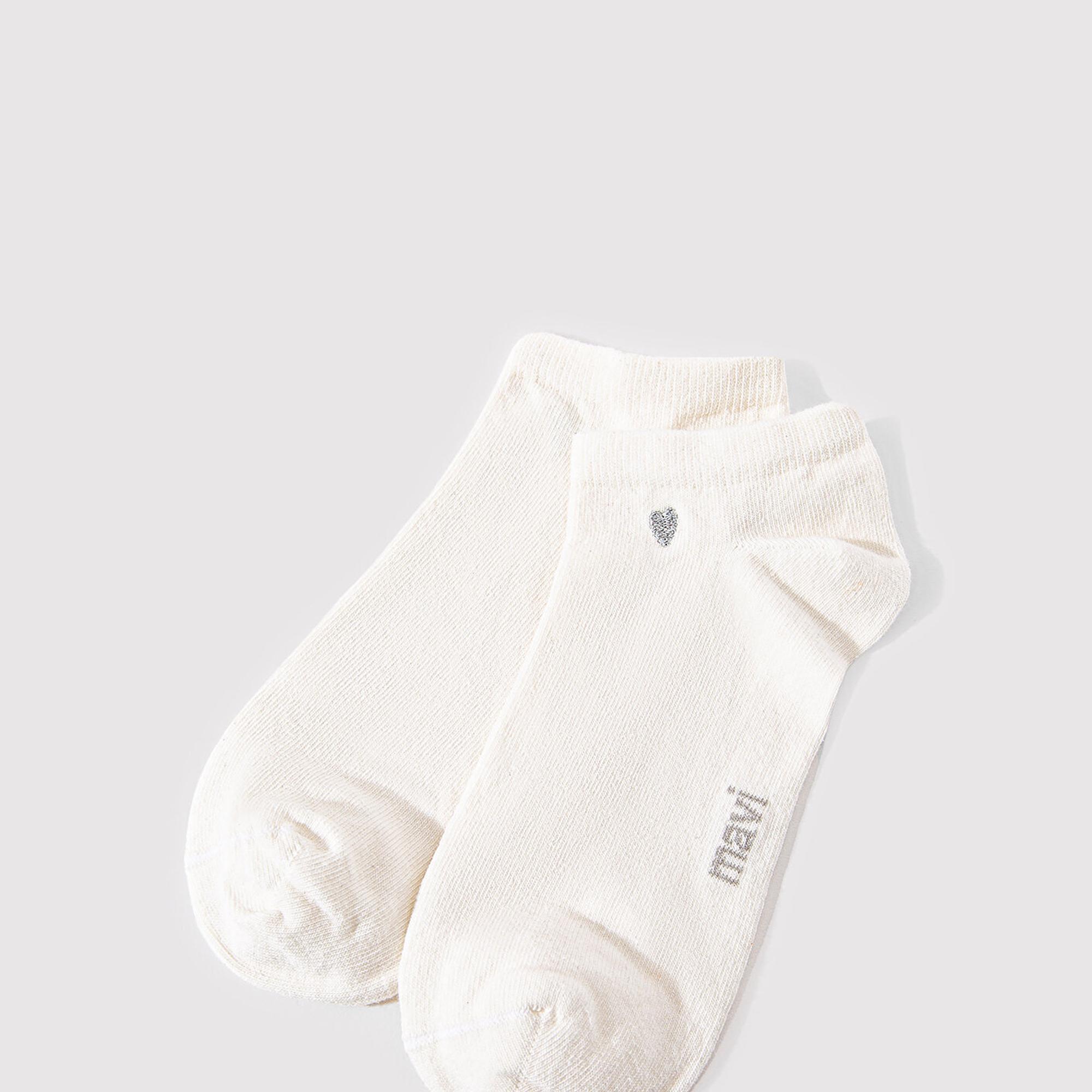 Mavi Kalp Nakış İşlemeli Beyaz Patik Çorap 1912793-620