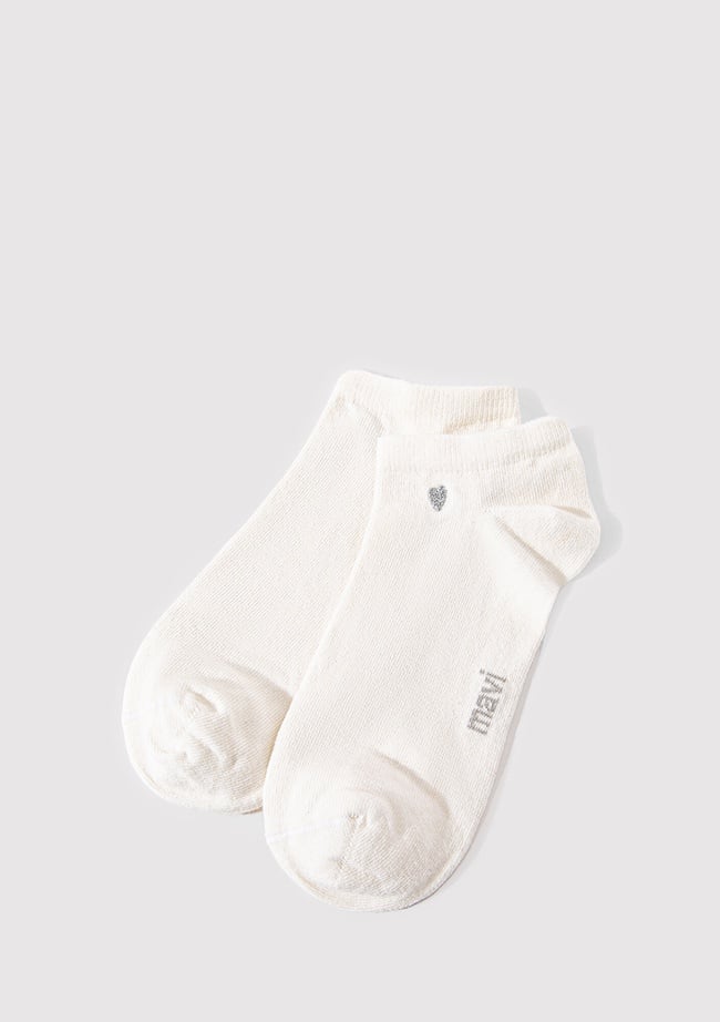  Mavi Kalp Nakış İşlemeli Beyaz Patik Çorap 1912793-620