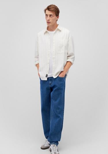  Mavi Çizgili Beyaz Gömlek Oversize / Geniş Kesim 0211160-620