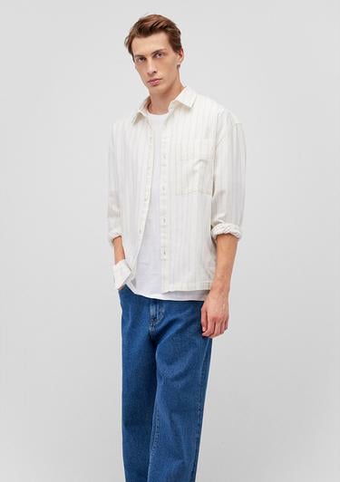  Mavi Çizgili Beyaz Gömlek Oversize / Geniş Kesim 0211160-620