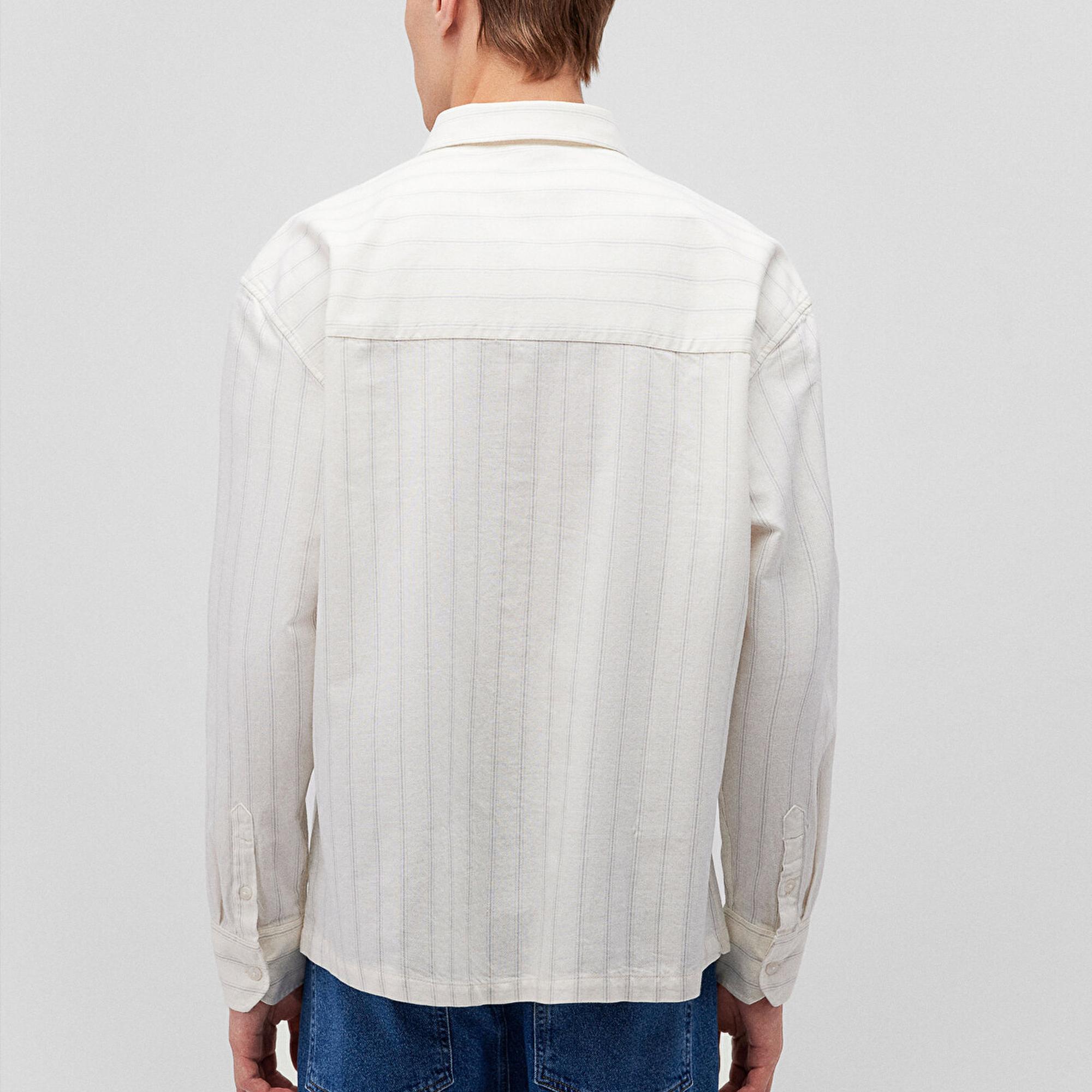 Mavi Çizgili Beyaz Gömlek Oversize / Geniş Kesim 0211160-620