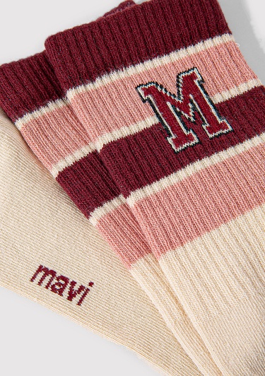  Mavi M Logo Detaylı Bej Soket Çorap 1912828-32324