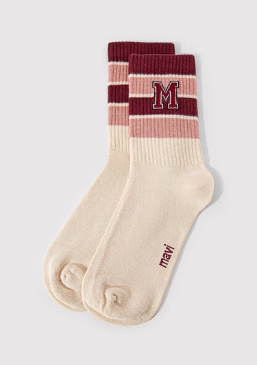  Mavi M Logo Detaylı Bej Soket Çorap 1912828-32324
