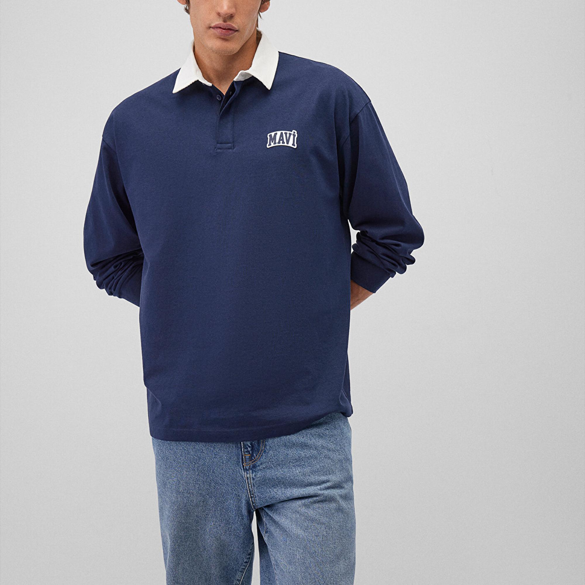 Mavi Mavi Logo Baskılı Lacivert Polo Sweatshirt 0S10172-70497