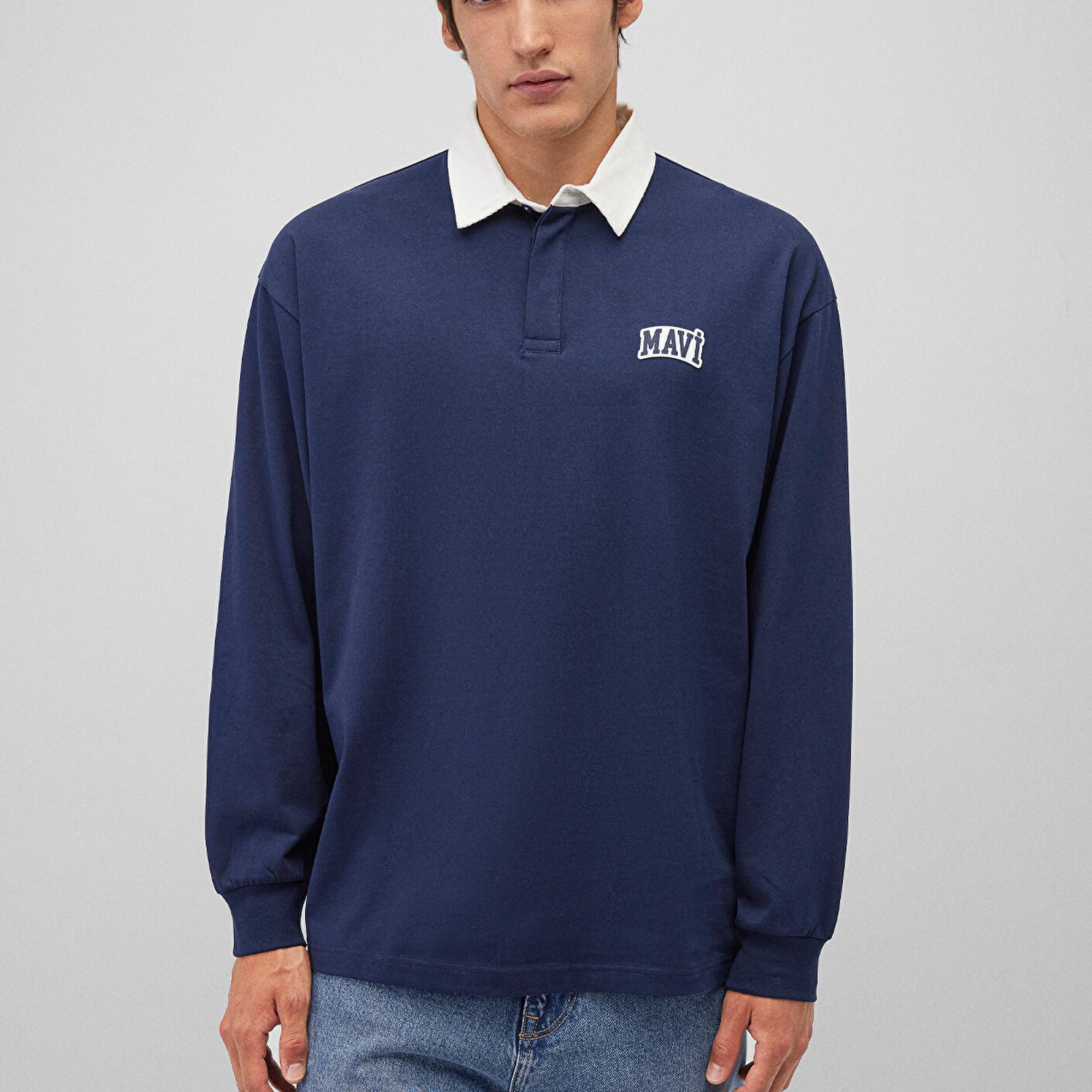 Mavi Mavi Logo Baskılı Lacivert Polo Sweatshirt 0S10172-70497