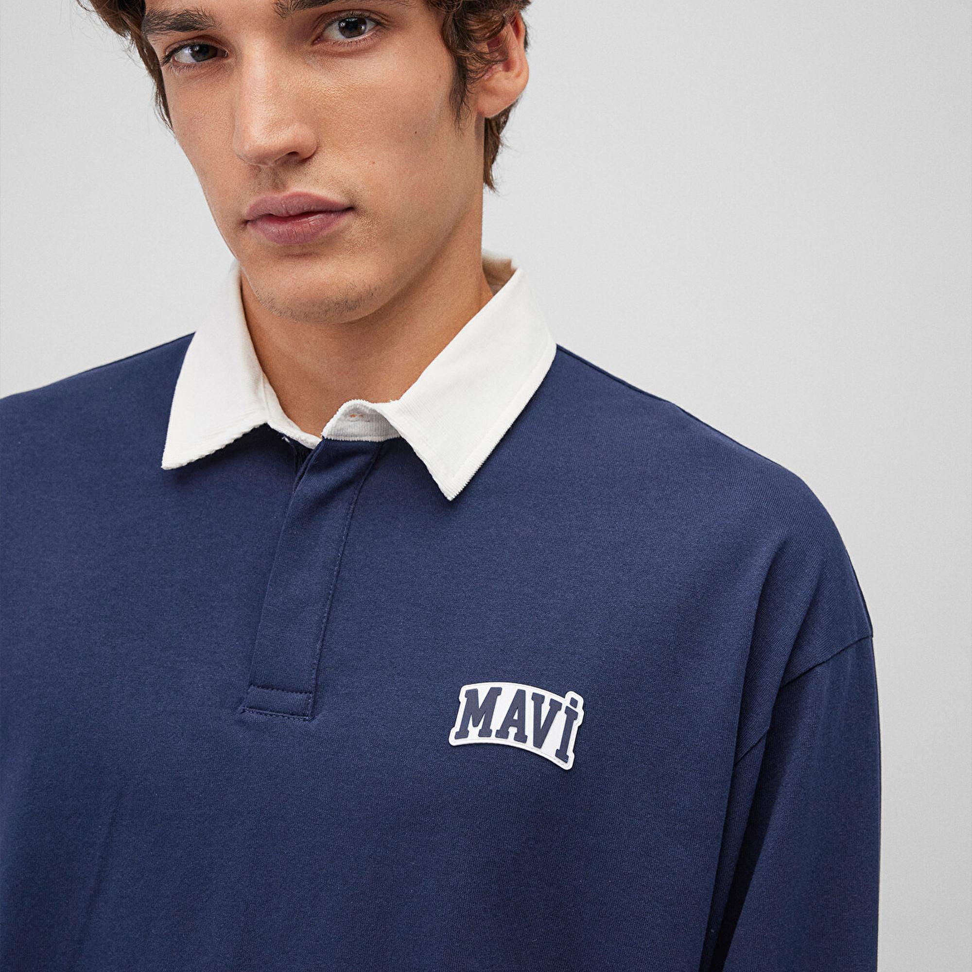 Mavi Mavi Logo Baskılı Lacivert Polo Sweatshirt 0S10172-70497