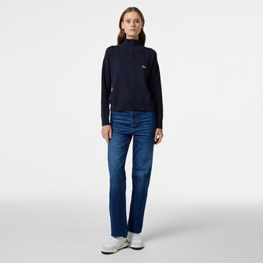  Kadın Relaxed Fit Yarım Fermuarlı Lacivert Triko