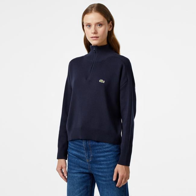  Kadın Relaxed Fit Yarım Fermuarlı Lacivert Triko