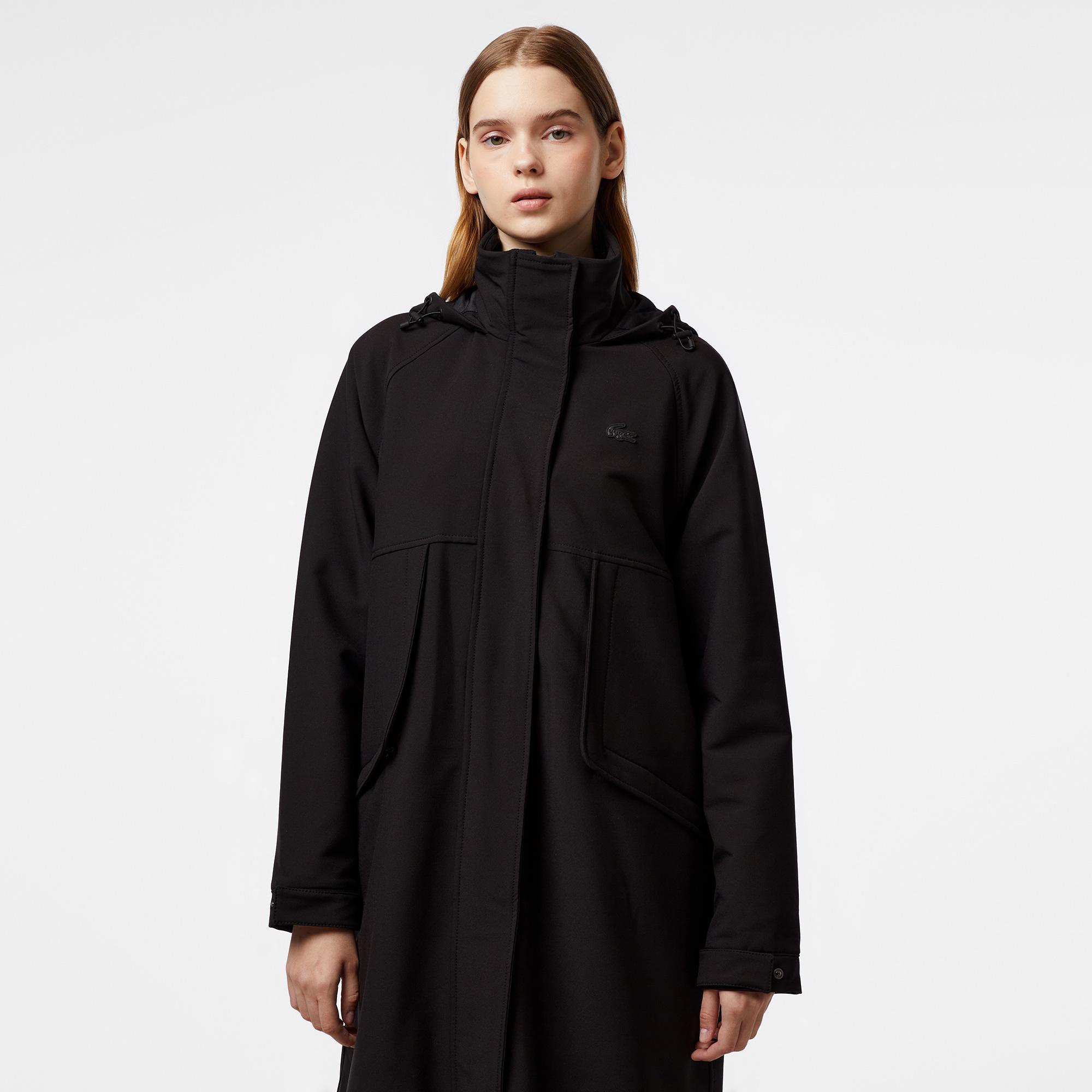 Kadın Relaxed Fit Kapüşonlu Siyah Yağmurluk