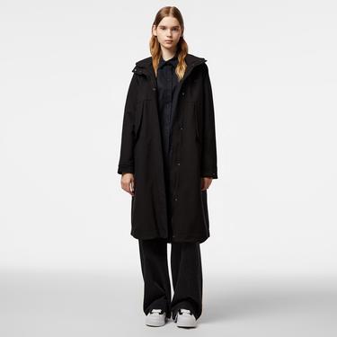  Kadın Relaxed Fit Kapüşonlu Siyah Yağmurluk