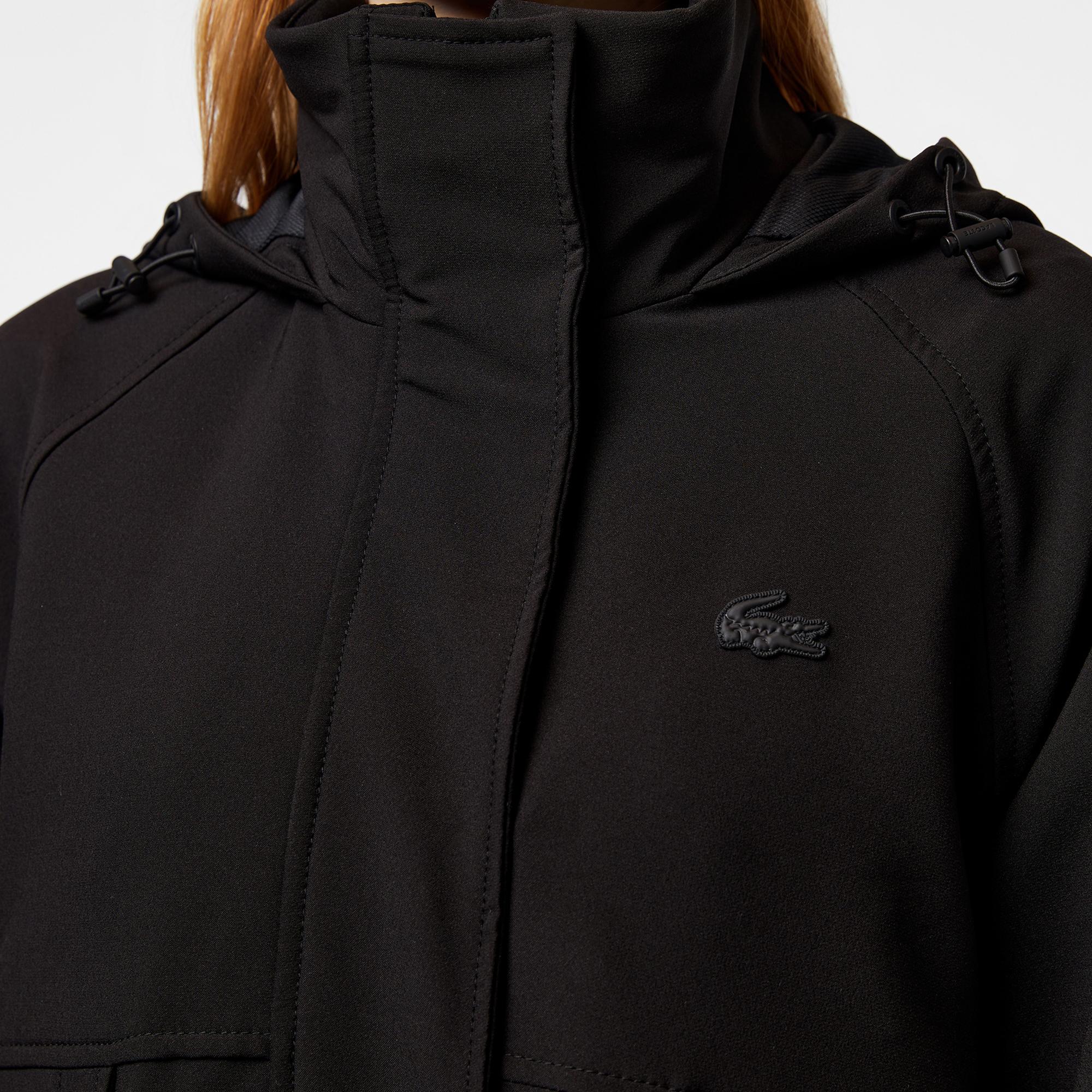 Kadın Relaxed Fit Kapüşonlu Siyah Yağmurluk