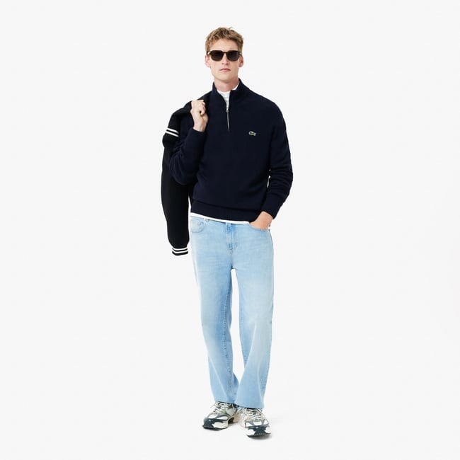  Lacoste Erkek Classic Fit Yarım Fermuarlı Yün Lacivert Kazak