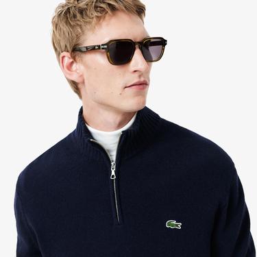  Lacoste Erkek Classic Fit Yarım Fermuarlı Yün Lacivert Kazak