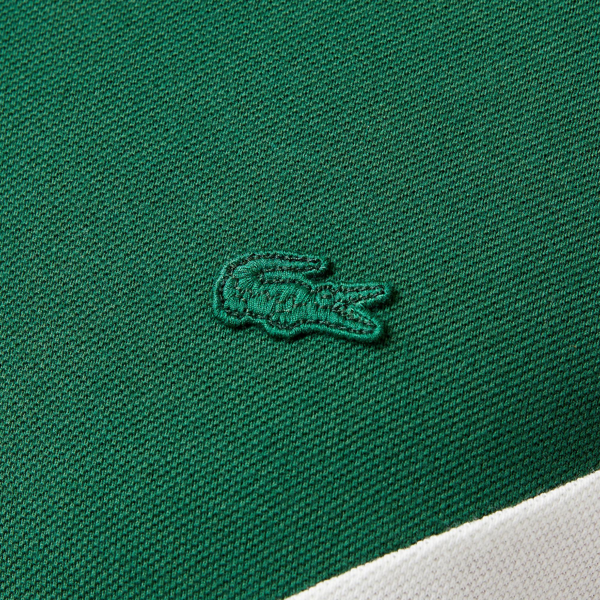 Erkek Classic Fit Uzun Kollu Renk Bloklu Yeşil Polo