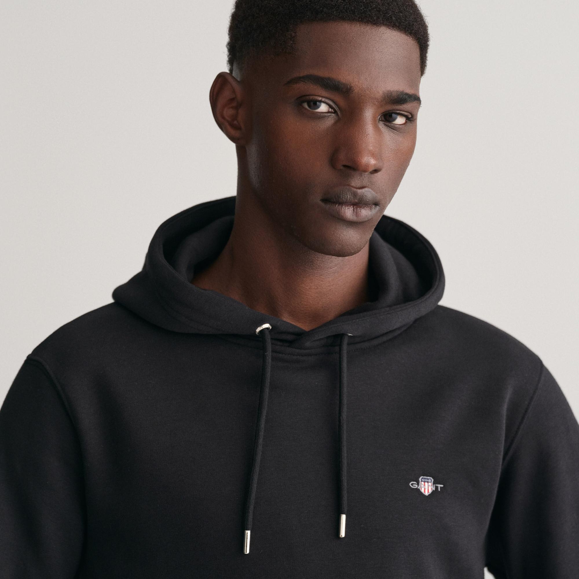 GANT Erkek Siyah Regular Fit Kapüşonlu Sweatshirt