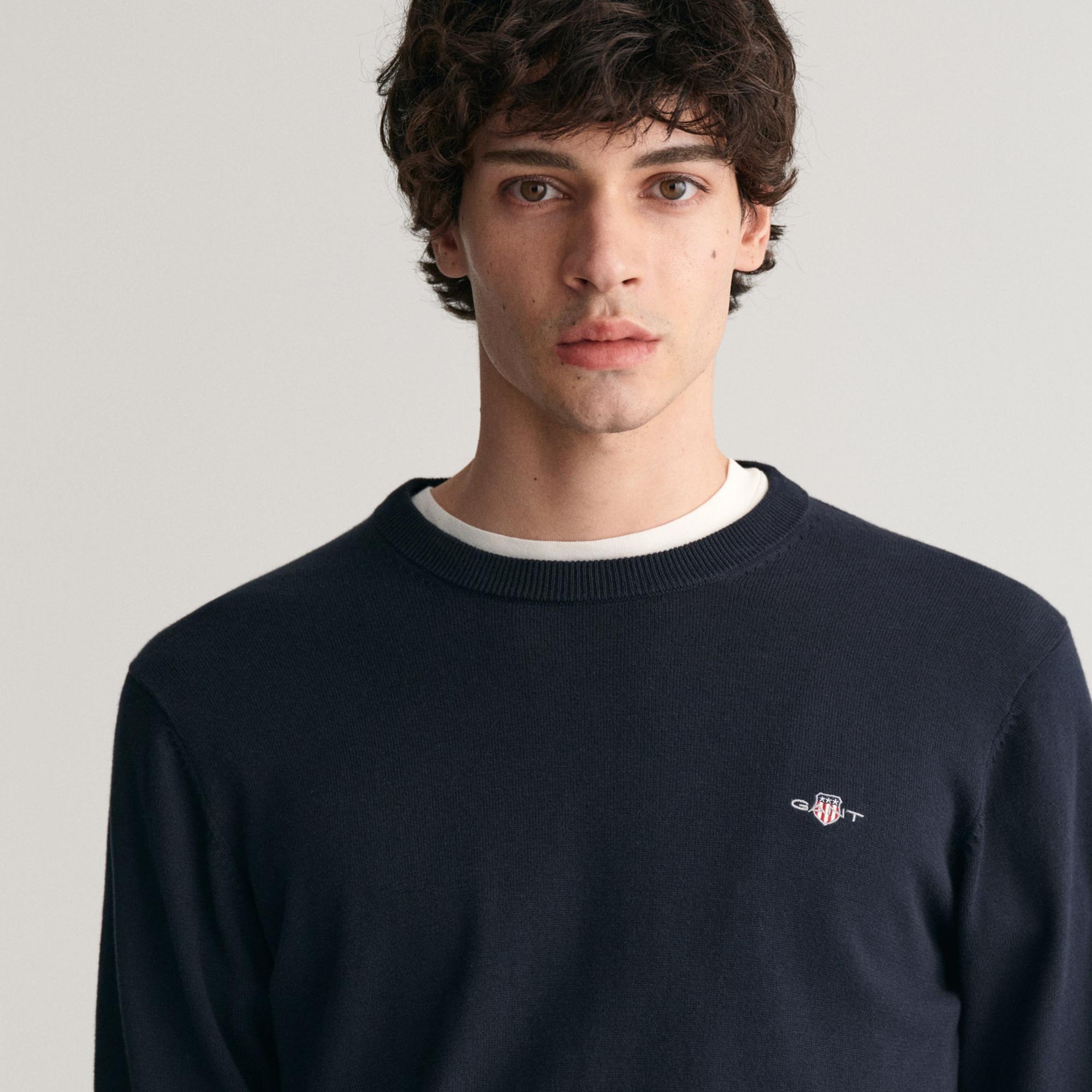 GANT Erkek Lacivert Regular Fit Bisiklet Yaka Kazak