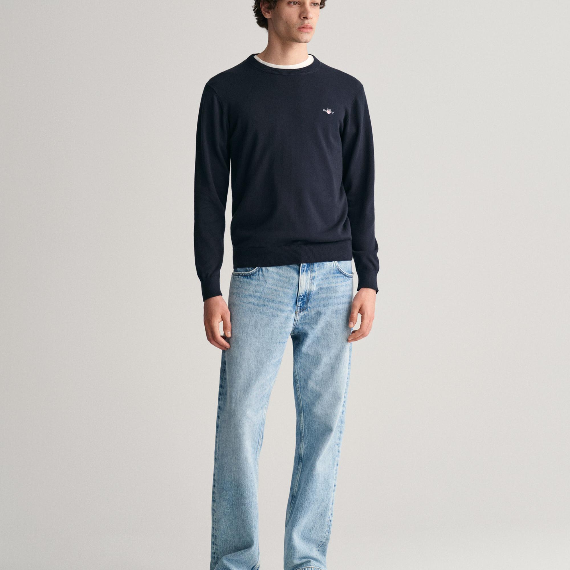 GANT Erkek Lacivert Regular Fit Bisiklet Yaka Kazak