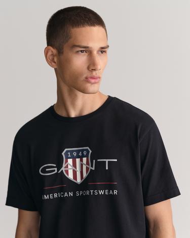  GANT Erkek Siyah Regular Fit Bisiklet Yaka Logolu T-Shirt