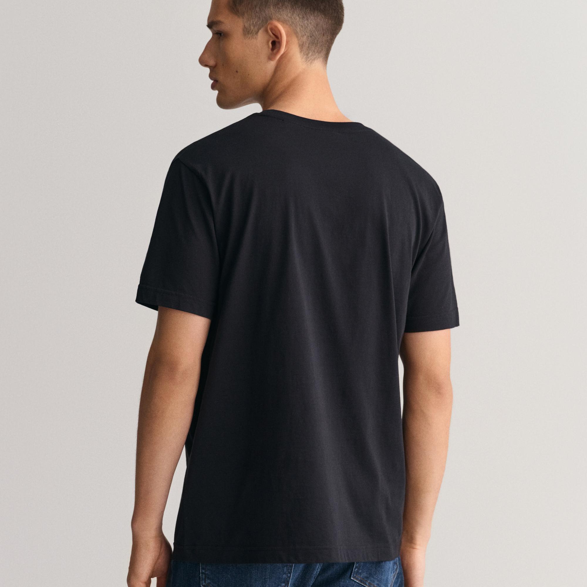 GANT Erkek Siyah Regular Fit Bisiklet Yaka Logolu T-Shirt