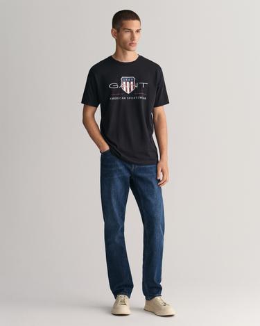  GANT Erkek Siyah Regular Fit Bisiklet Yaka Logolu T-Shirt