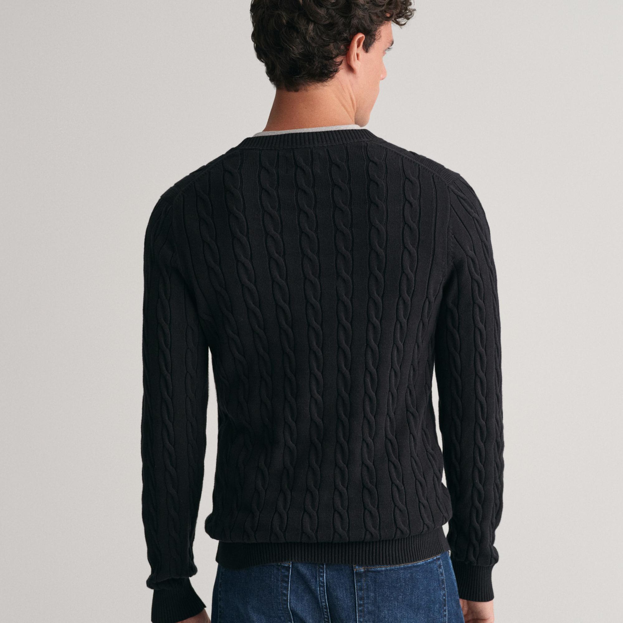 GANT Erkek Siyah Regular Fit Bisiklet Yaka Örgü Kazak