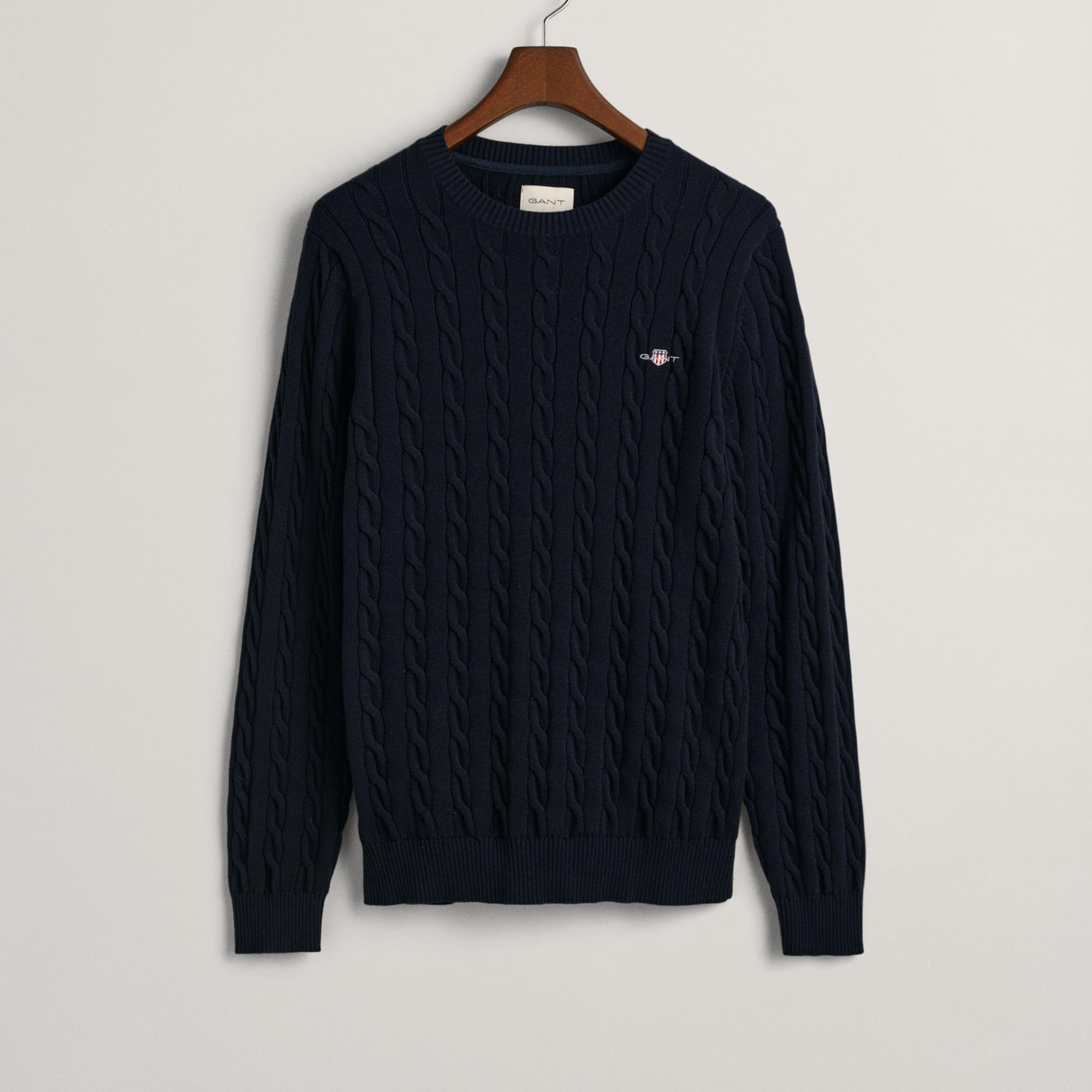 GANT Erkek Lacivert Regular Fit Bisiklet Yaka Örgü Kazak