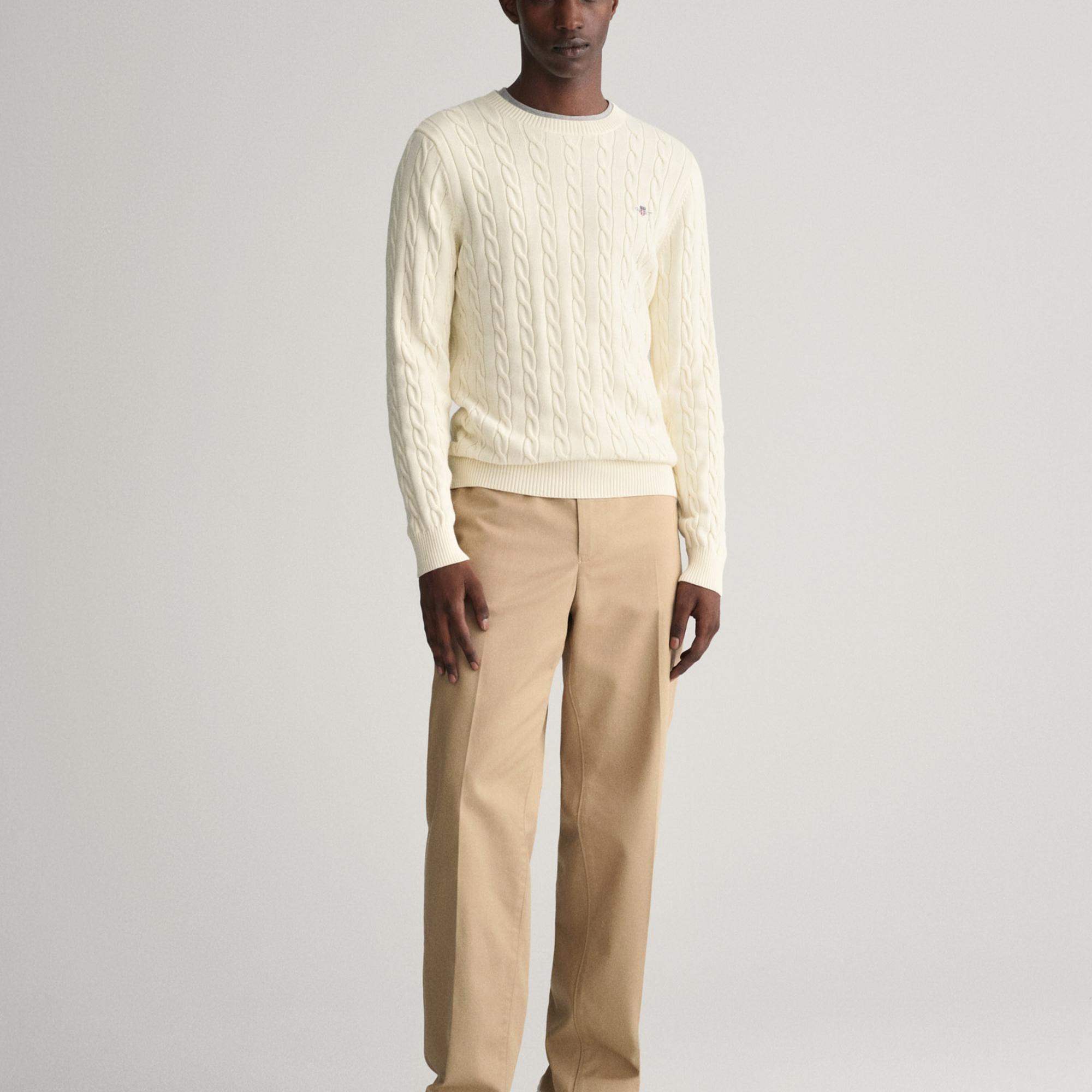 GANT Erkek Krem Regular Fit Bisiklet Yaka Örgü Kazak