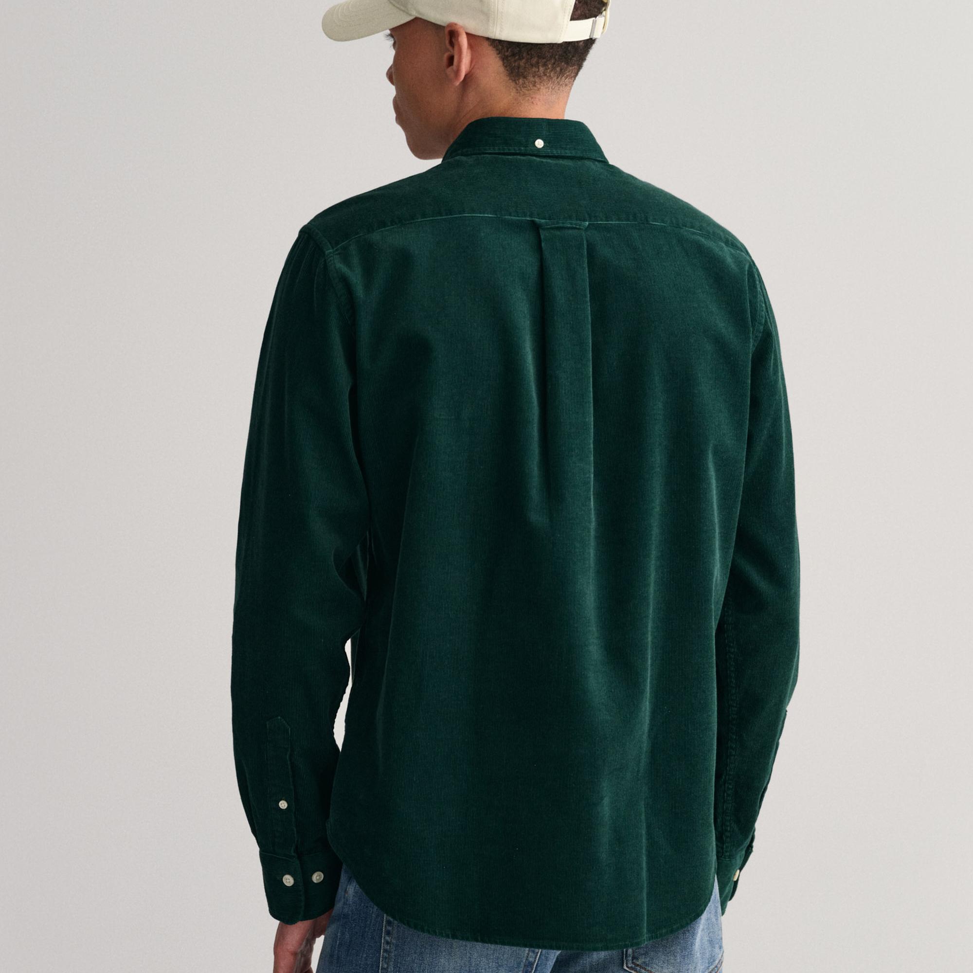 GANT Erkek Yeşil Regular Fit Düğmeli Yaka Kadife Gömlek