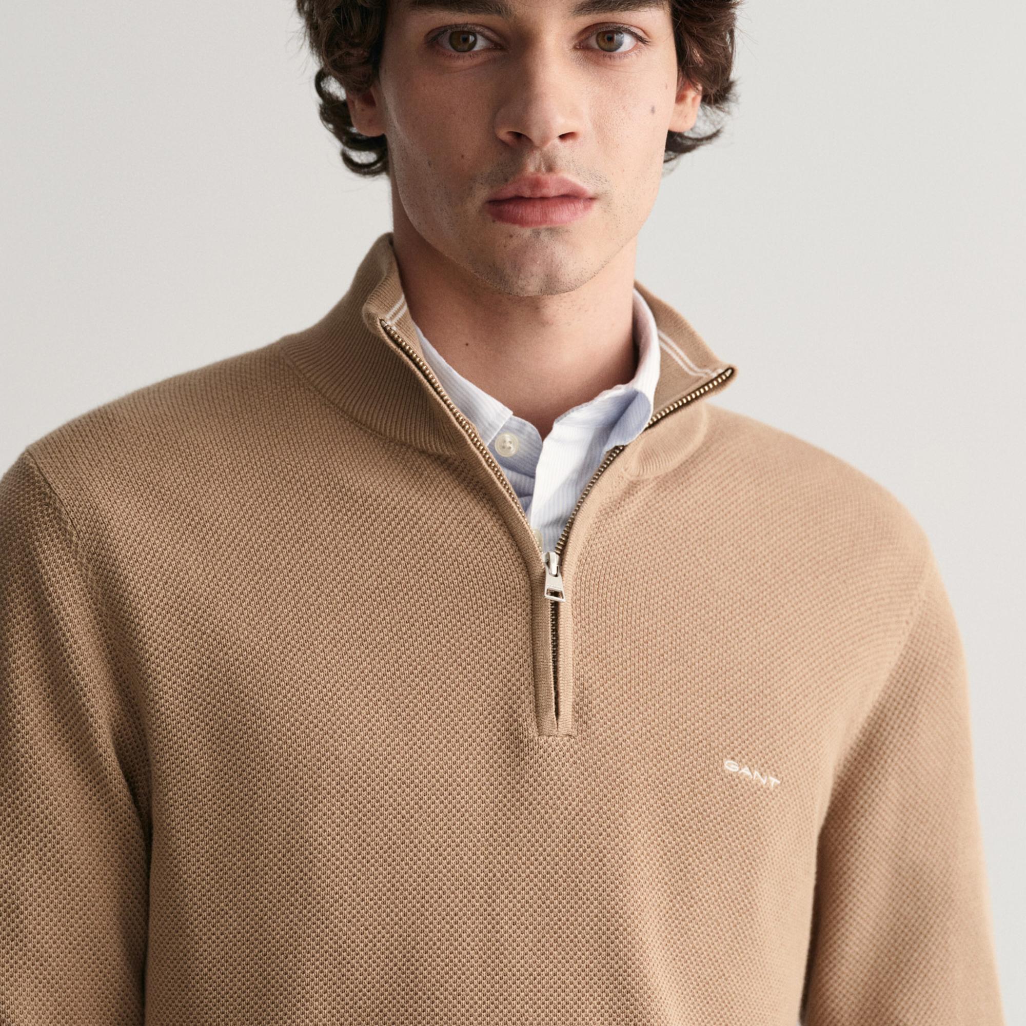 GANT Erkek Bej Regular Fit Yarım Fermuarlı Kazak