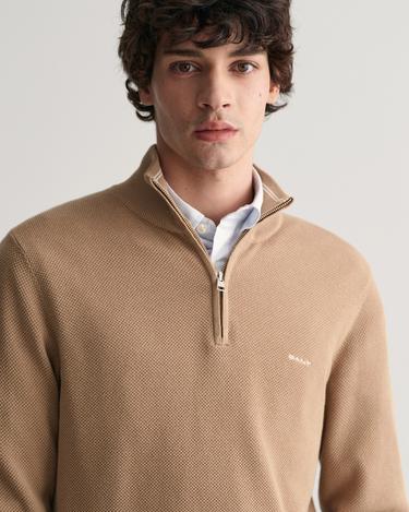  GANT Erkek Bej Regular Fit Yarım Fermuarlı Kazak