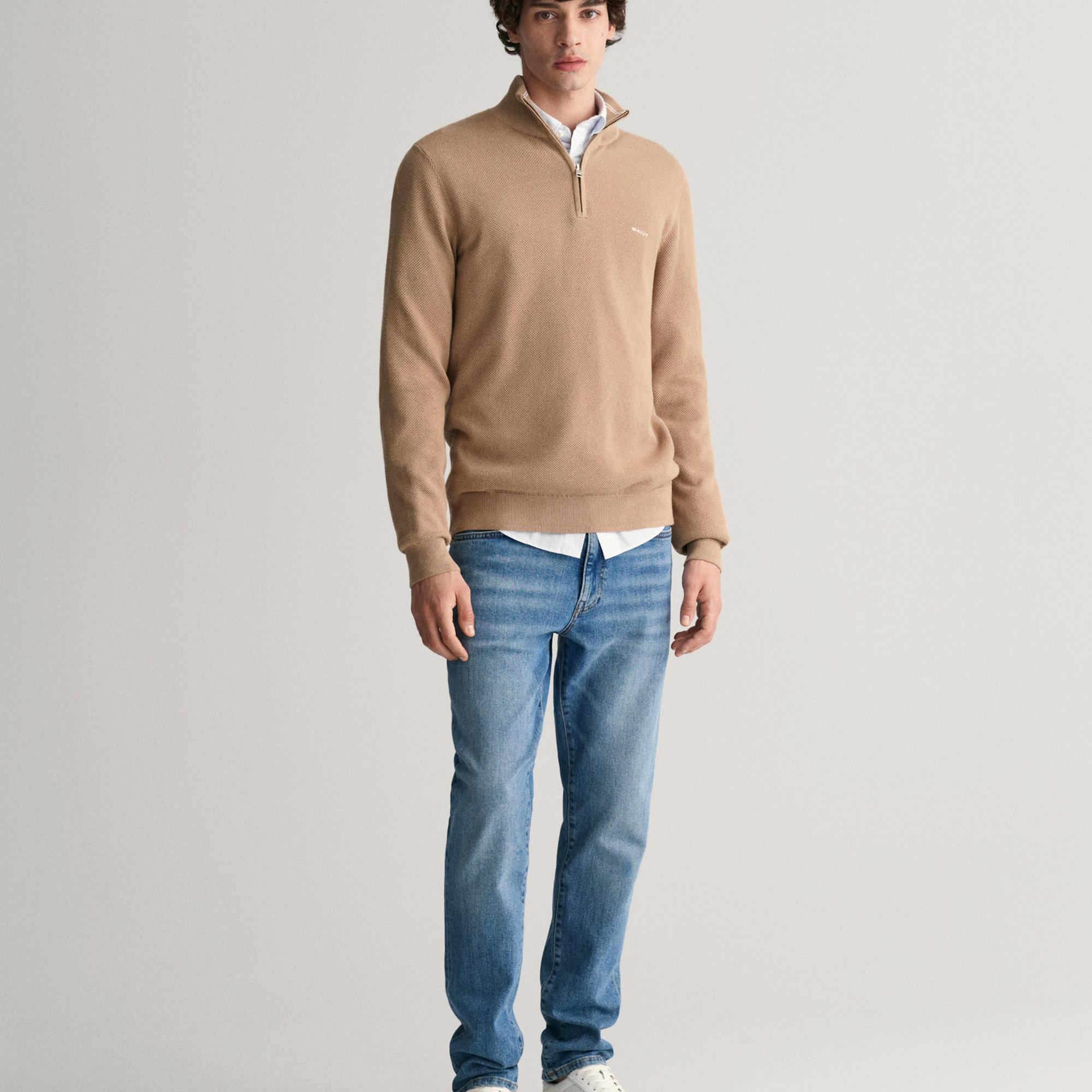 GANT Erkek Bej Regular Fit Yarım Fermuarlı Kazak