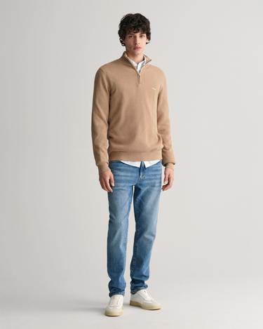  GANT Erkek Bej Regular Fit Yarım Fermuarlı Kazak