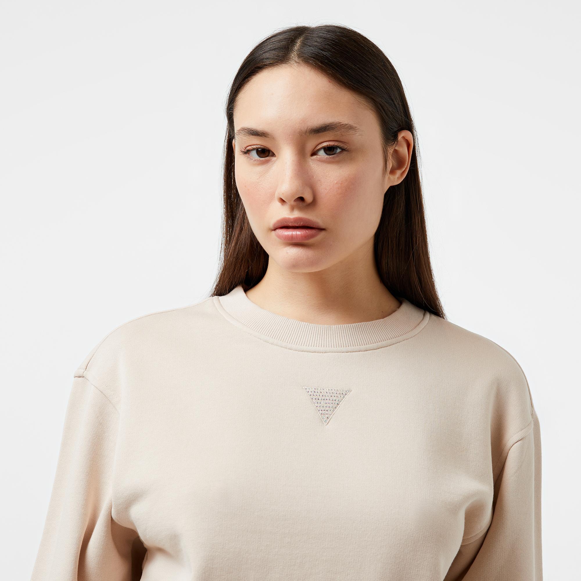 Guess Cotton Brushed 390 Kadın Krem Sweatshirt