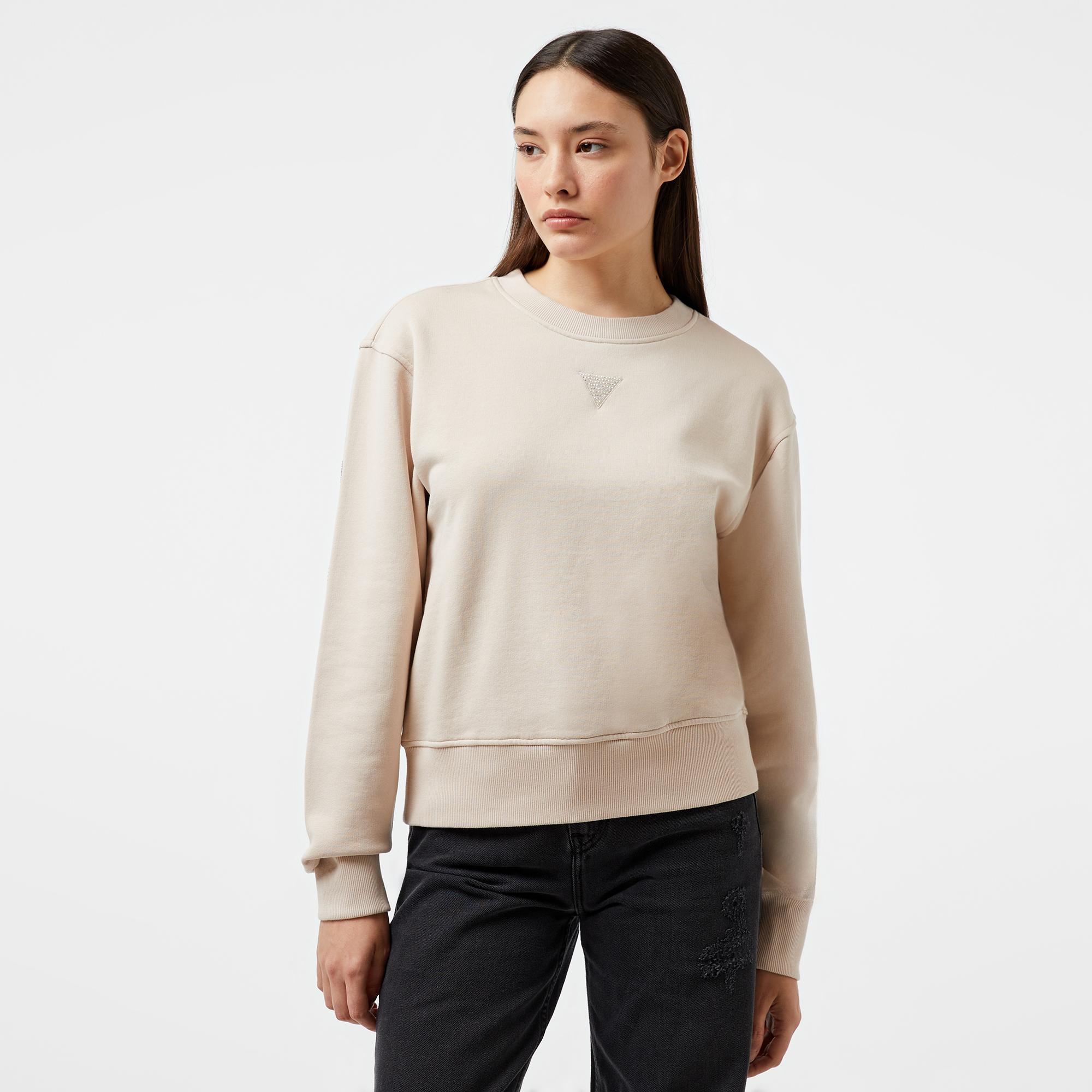 Guess Cotton Brushed 390 Kadın Krem Sweatshirt