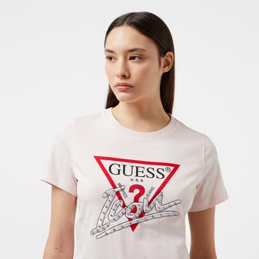  Guess Icon Mid Organic Stream Jersey 180 Kadın Pembe T-Shirt