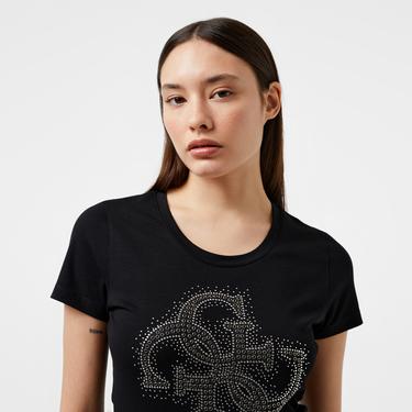  Guess Rn 4Logo Mid Organic Stretch Jersey 180 Kadın Siyah T-Shirt