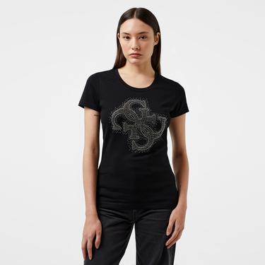  Guess Rn 4Logo Mid Organic Stretch Jersey 180 Kadın Siyah T-Shirt