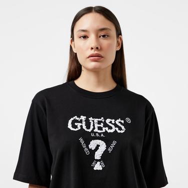  Guess Aurelie Boxy Mid Organic Stream Jersey 180 Kadın Siyah T-Shirt
