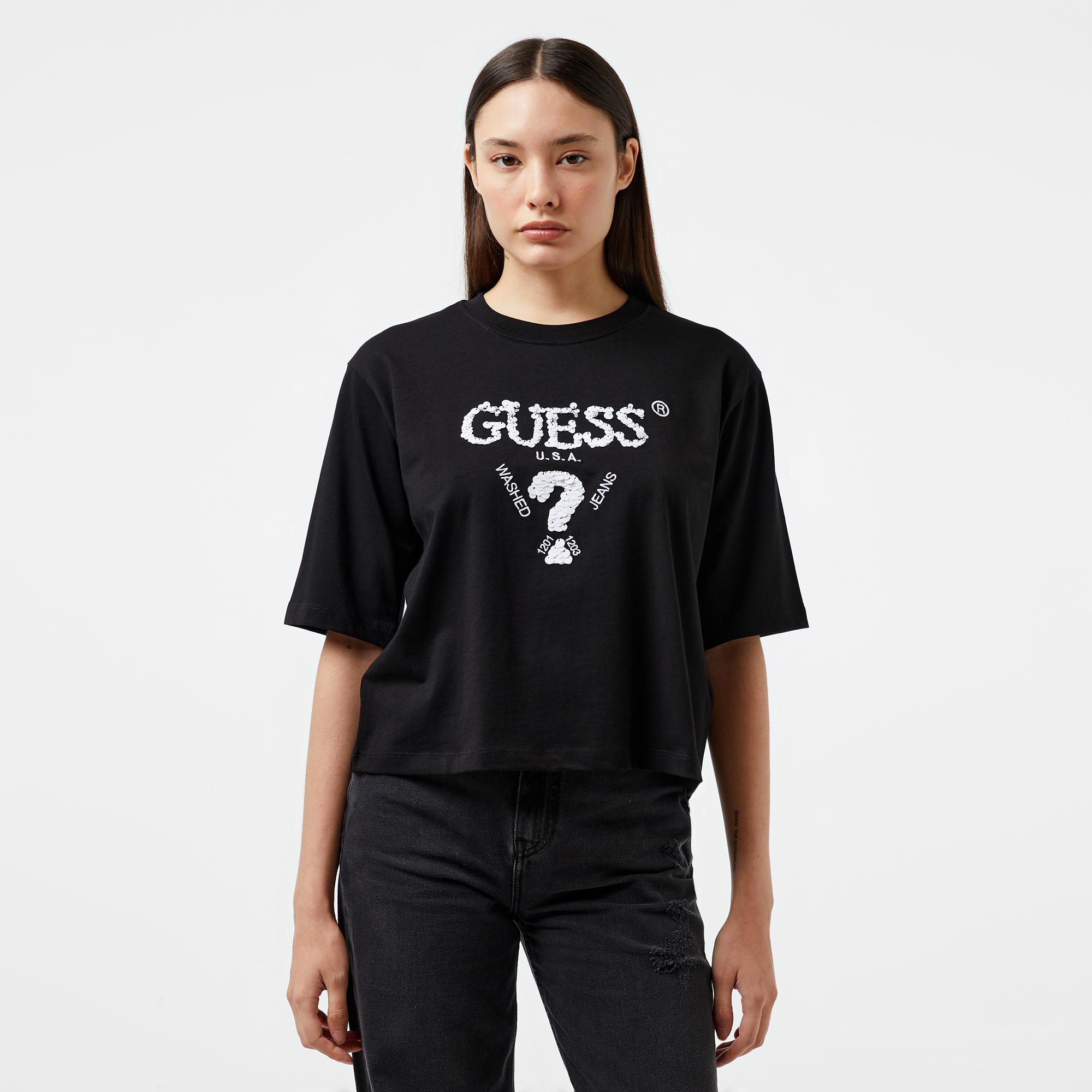 Guess Aurelie Boxy Mid Organic Stream Jersey 180 Kadın Siyah T-Shirt