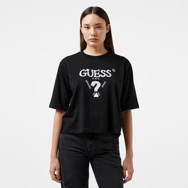  Guess Aurelie Boxy Mid Organic Stream Jersey 180 Kadın Siyah T-Shirt