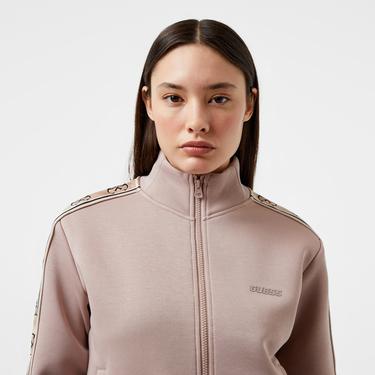  Guess Britney Full Zip Punto Milano 300 Kadın Kahverengi Sweatshirt