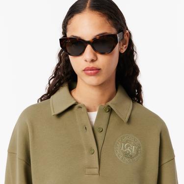  Kadın Relaxed Fit Polo Yaka Haki Sweatshirt