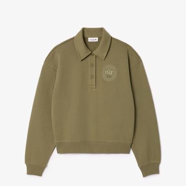  Kadın Relaxed Fit Polo Yaka Haki Sweatshirt