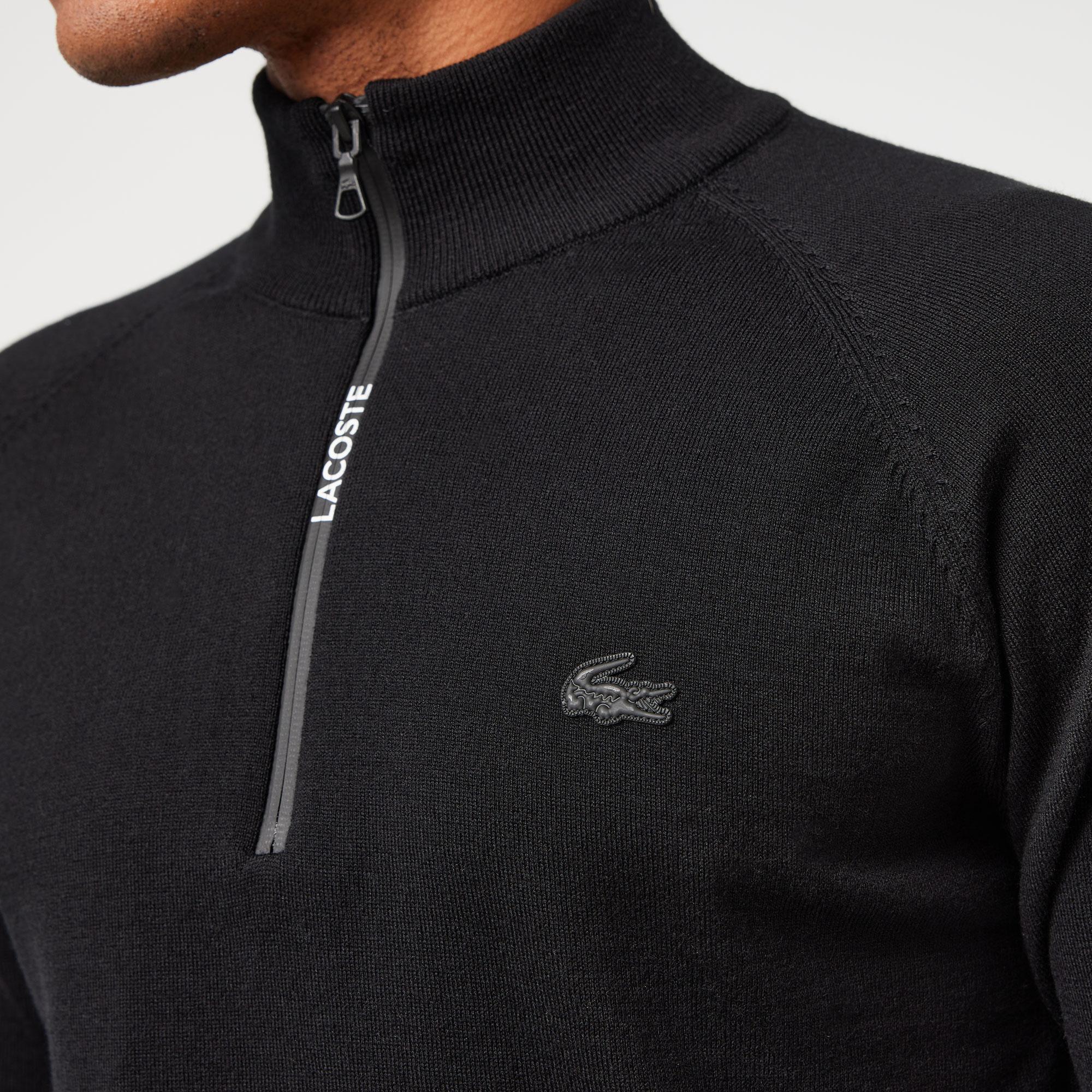 Erkek Regular Fit Yarım Fermuarlı Siyah Triko