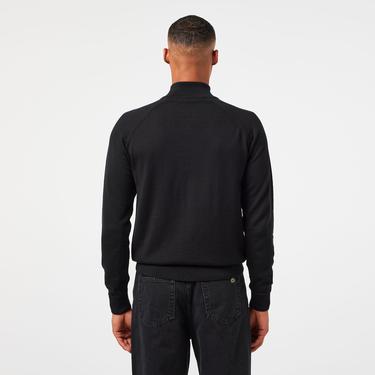 Erkek Regular Fit Yarım Fermuarlı Siyah Triko